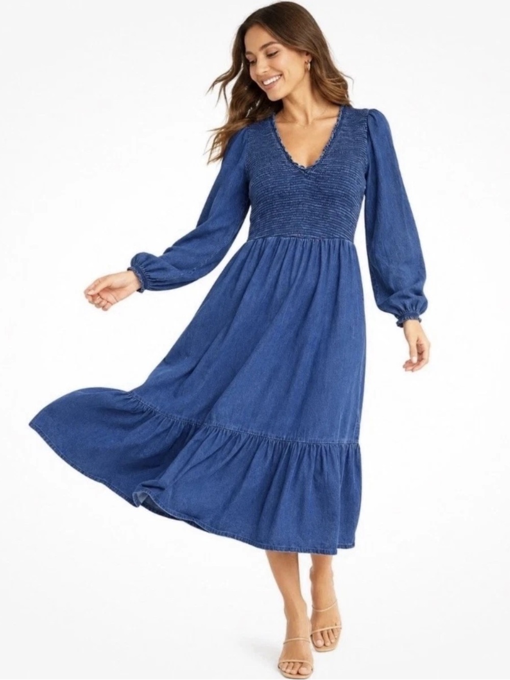 Old Navy Indigo Smocked V-Neck Maxi Dress